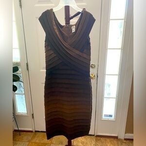 CACHE TIERED RUFFLED BROWN OMBRE DRESS SIZE M